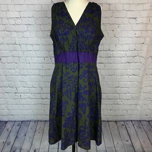 Global Mamas Fair Trade Handmade Floral Print Green Purple Dress | Large